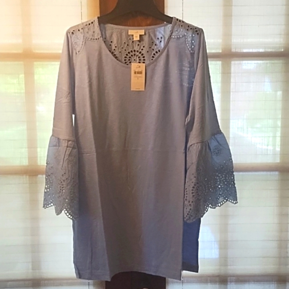 J Jill Lovely Sky Blue Mixed Media Eyelet Tunic in Size  Small
